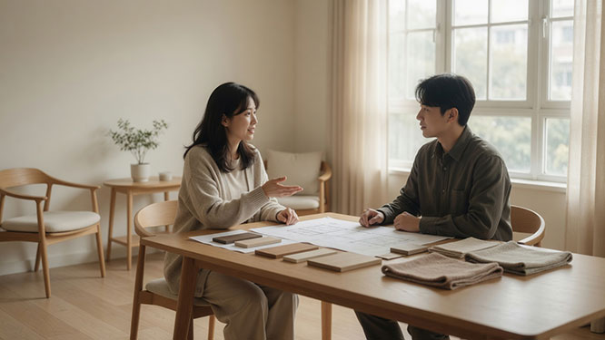 屋主與室內設計師面談，說明居家生活需求與空間規劃想法