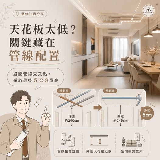 天花板太低怎麼辦？昕威室內裝修設計解析管線整合、冷氣配管與室內淨高規劃